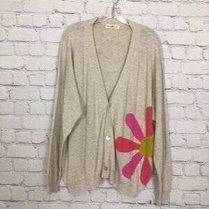 Natural Life Live Happy Boho Cardigan Sweater Size M Daisy Beige 100% Cotton